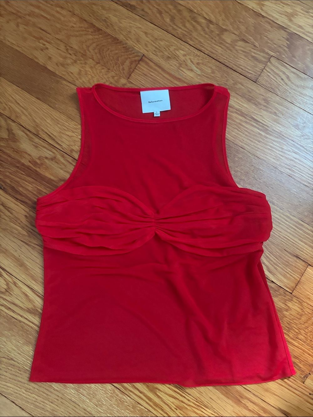 Reformation mesh Red Twist-Front Sleeveless Top